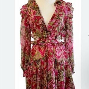 Misa Los Angeles Pink and Red Ruffled Dress